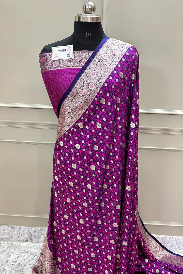 Navy Purple Chunni Munni Buti Katan Silk Banarasi Saree