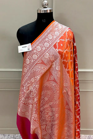Rust Orange Qaidi Buti Katan Silk Banarasi Saree