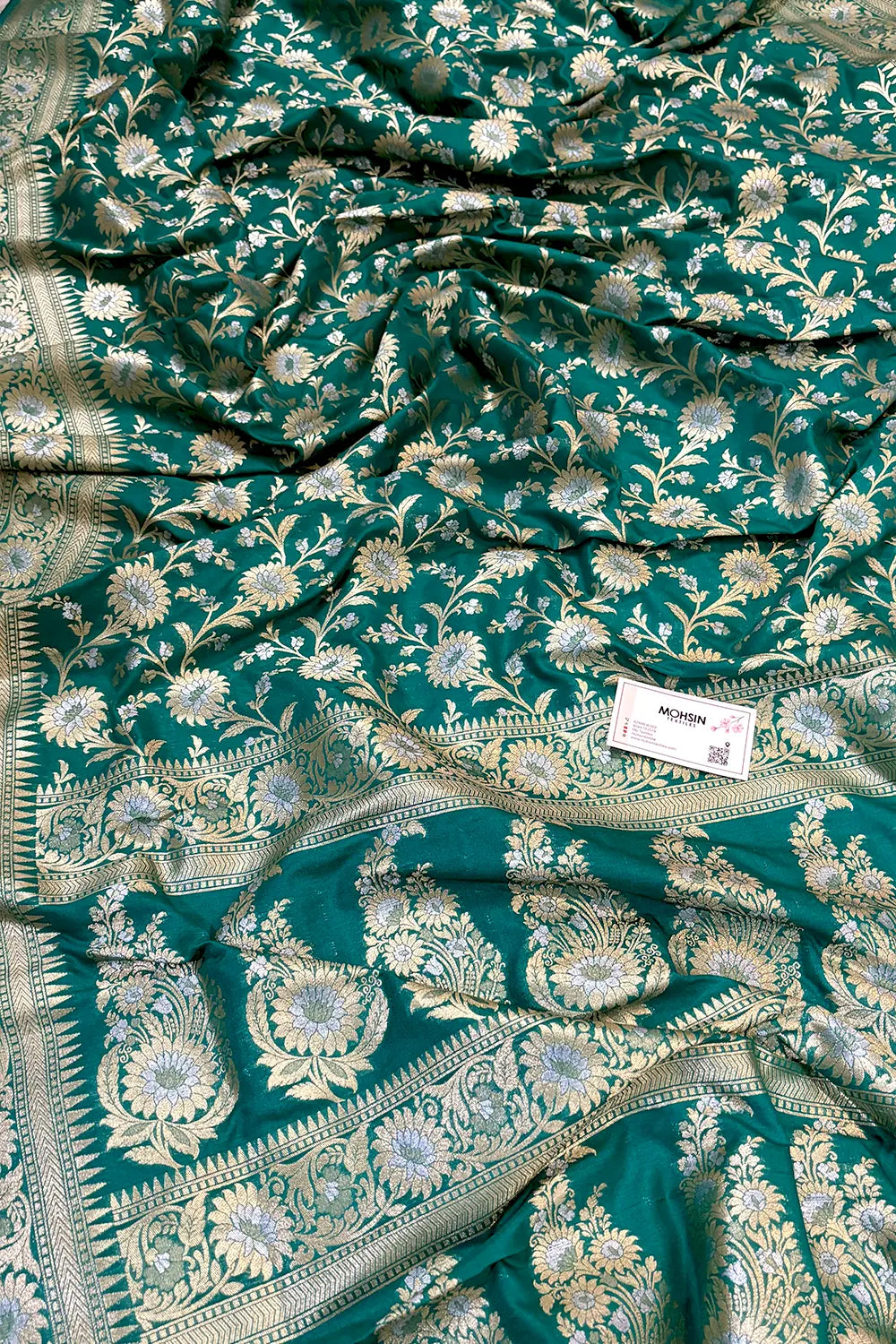 Teal Ganga Jamuna Crepe Silk Banarasi Saree