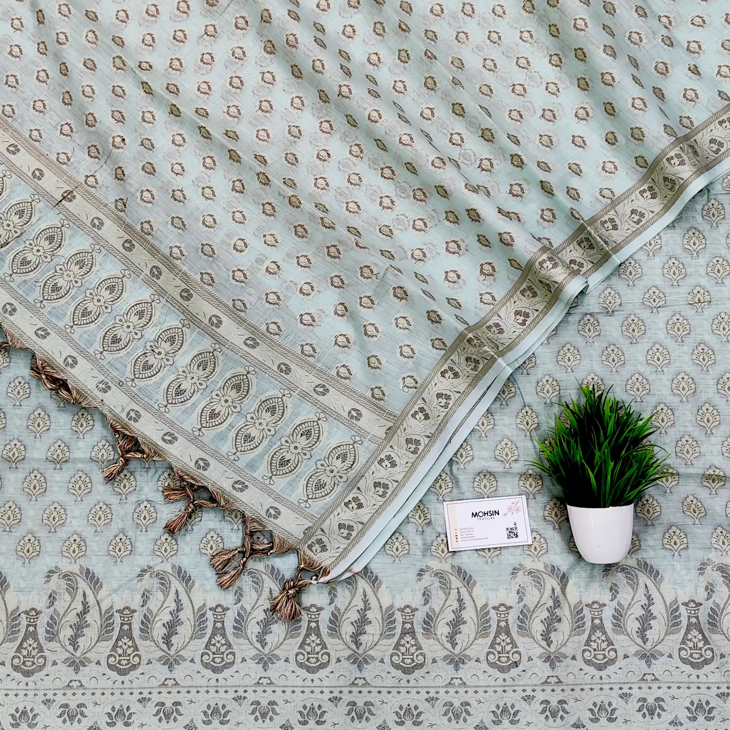 Mint Green Surahi Tree Cotton Silk Banarasi Suit