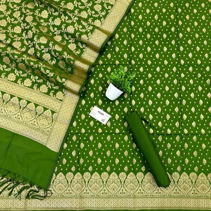 Mehendi Kalli Patta Katan Silk Banarasi Suit