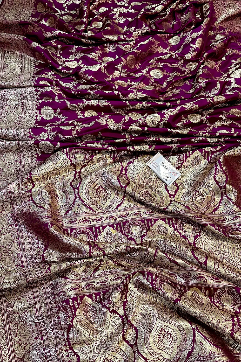 Magenta Shahanshahi Jaal Katan Silk Banarasi Saree