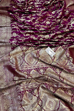 Magenta Shahanshahi Jaal Katan Silk Banarasi Saree