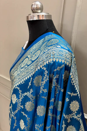 Firozi Murmuri Jaal Katan Silk Banarasi Saree