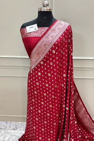 Maroon Chunni Munni Buti Stone Katan Silk Banarasi Saree