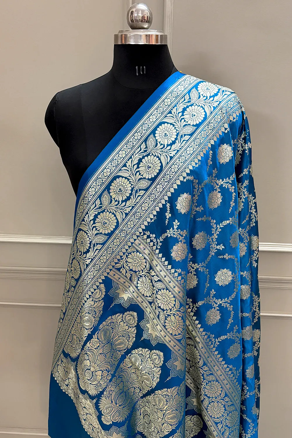 Firozi Murmuri Jaal Katan Silk Banarasi Saree