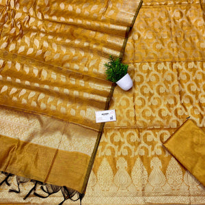 Mustard Kalgha Jaal Banarasi Silk Suit