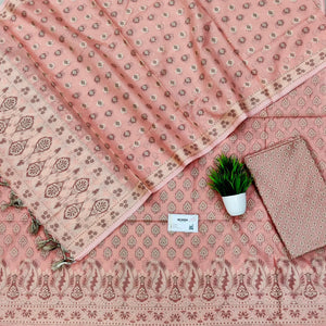 Peach Surahi Tree Cotton Silk Banarasi Suit