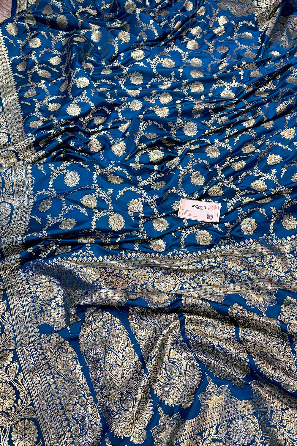 Firozi Murmuri Jaal Katan Silk Banarasi Saree