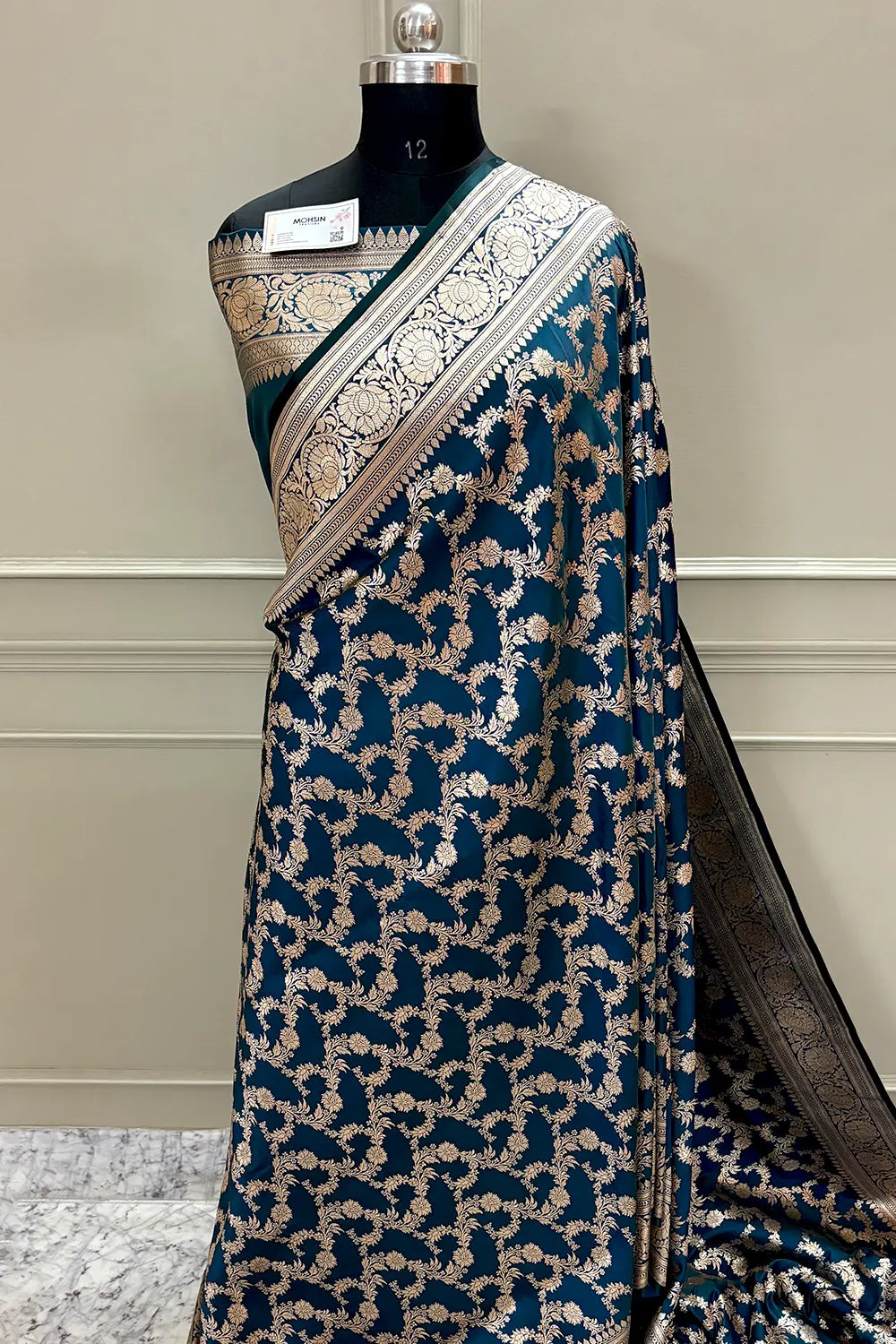 Kai Teal Moglai Jaal Katan Silk Banarasi Saree