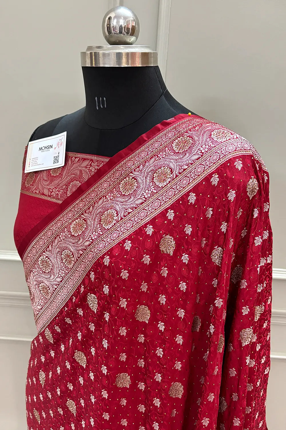 Maroon Chunni Munni Buti Stone Katan Silk Banarasi Saree