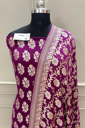 Purple Guldasta Pure Georgette Silk Banarasi Suit