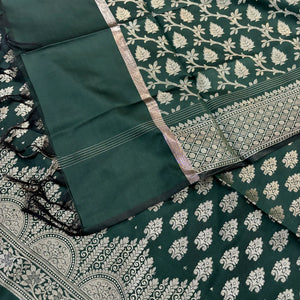 Bottle Green Frozen Tree Satin Silk Banarasi Suit