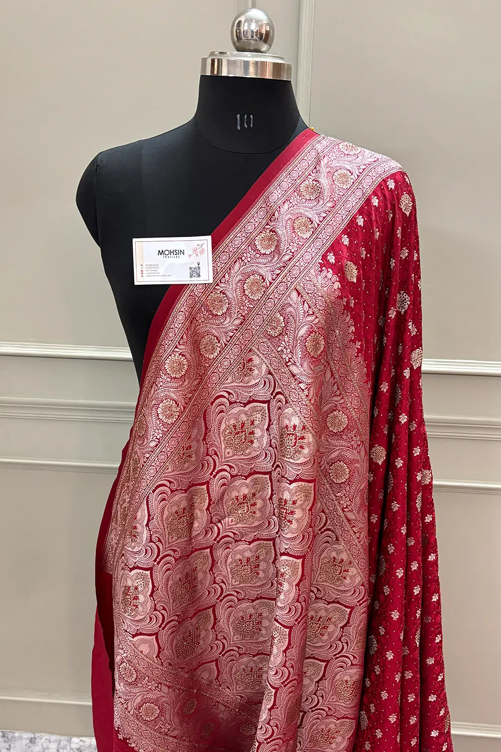 Maroon Chunni Munni Buti Stone Katan Silk Banarasi Saree