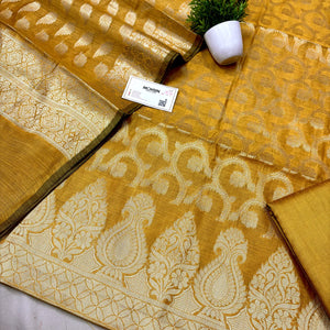 Mustard Kalgha Jaal Banarasi Silk Suit