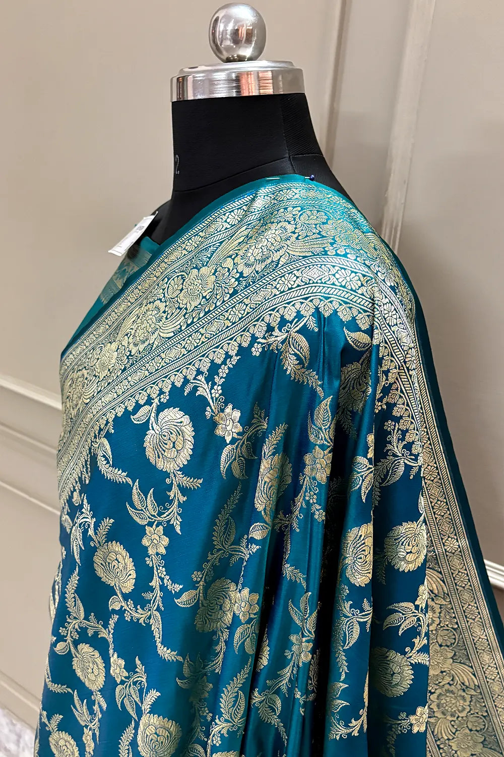 Teal Shahanshahi Jaal Katan Silk Banarasi Saree