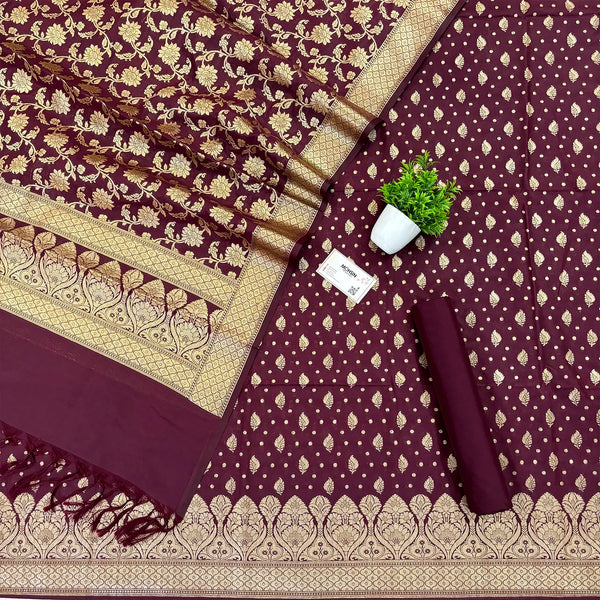 Wine Kalli Patta Katan Silk Banarasi Suit