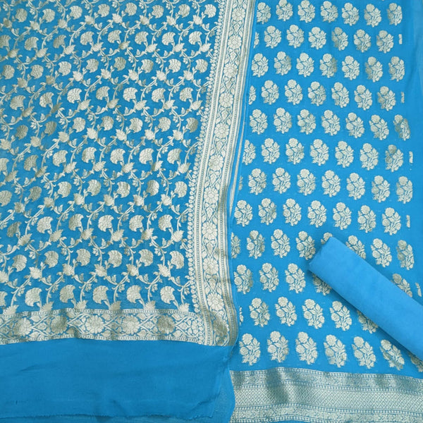 Firozi Water Zari Handloom Georgette Silk Banarasi Suit