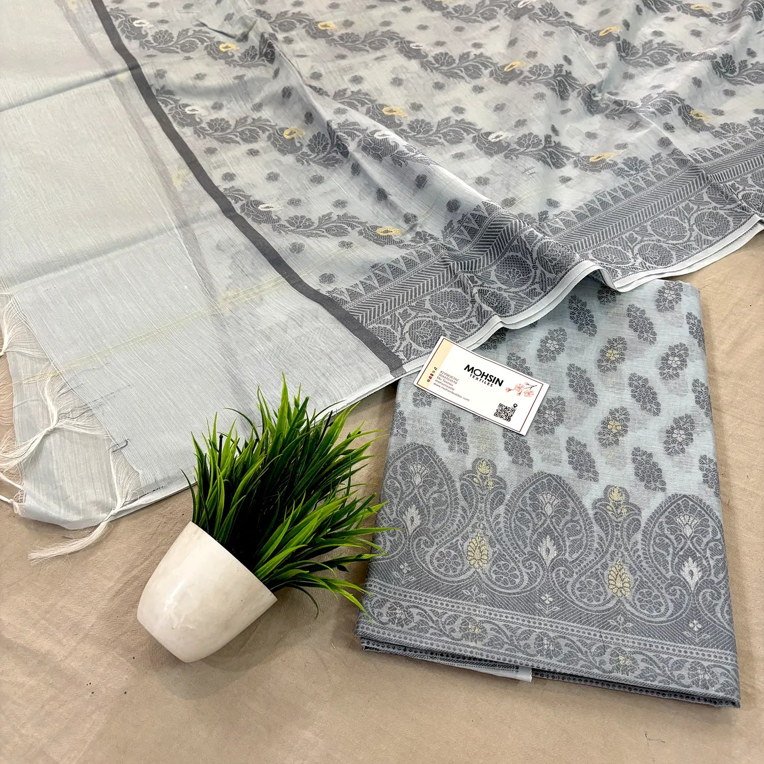 Grey Resham Zari Banarasi Silk Suit