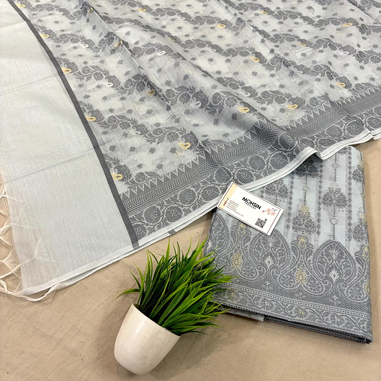 Grey Resham Zari Banarasi Silk Suit