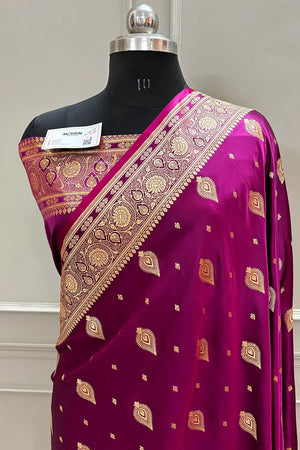 Magenta Queen Buti Katan Silk Banarasi Saree
