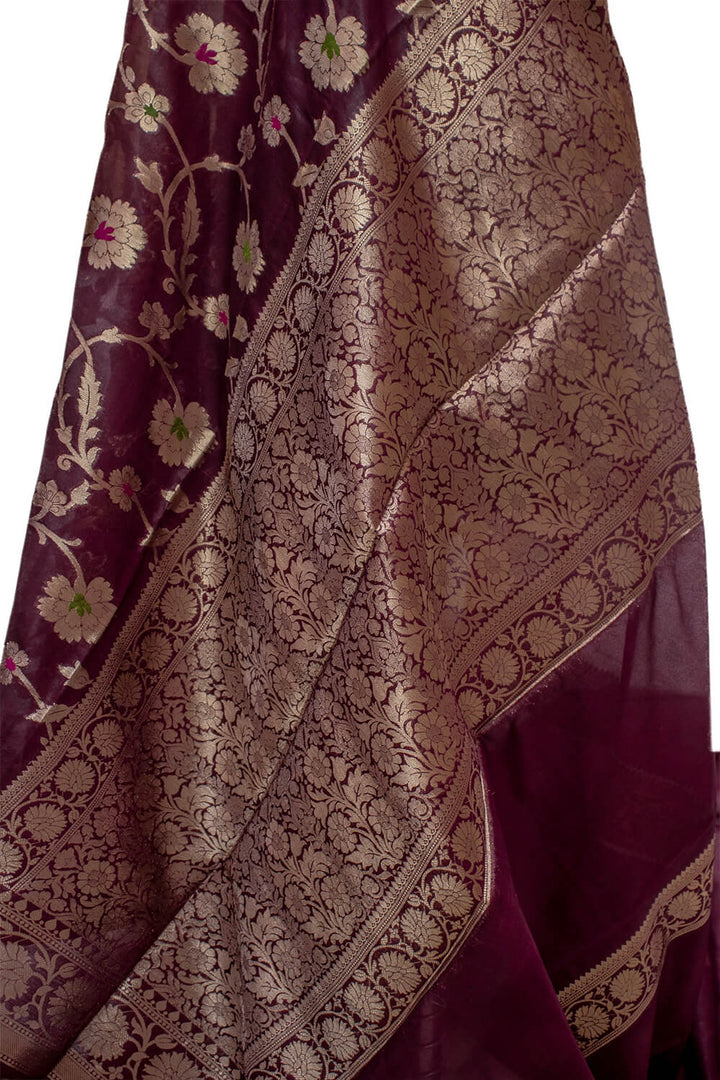 Maroon Golden Zari Georgette Silk Banarasi Saree