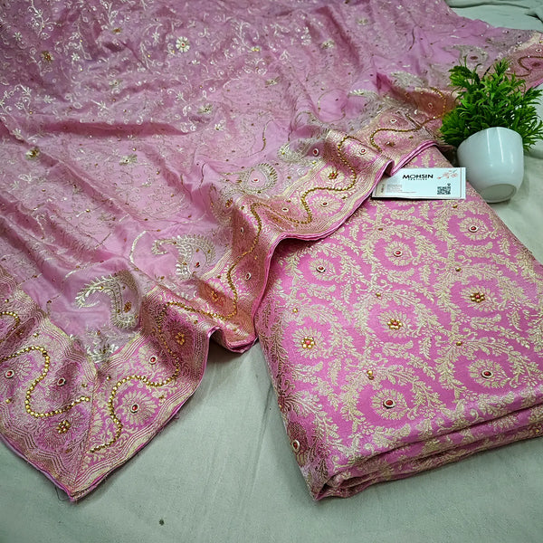 Light Pink Chiragha Jaal Stone Work Kimkhab Silk Banarasi Gharara