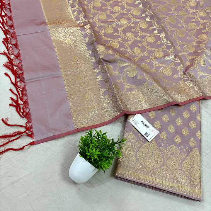 Mauve Singhasan Buti Satin Silk Banarasi Suit