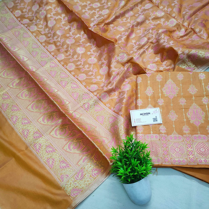 Mustard Pink Meena Katan Silk Banarasi Suit