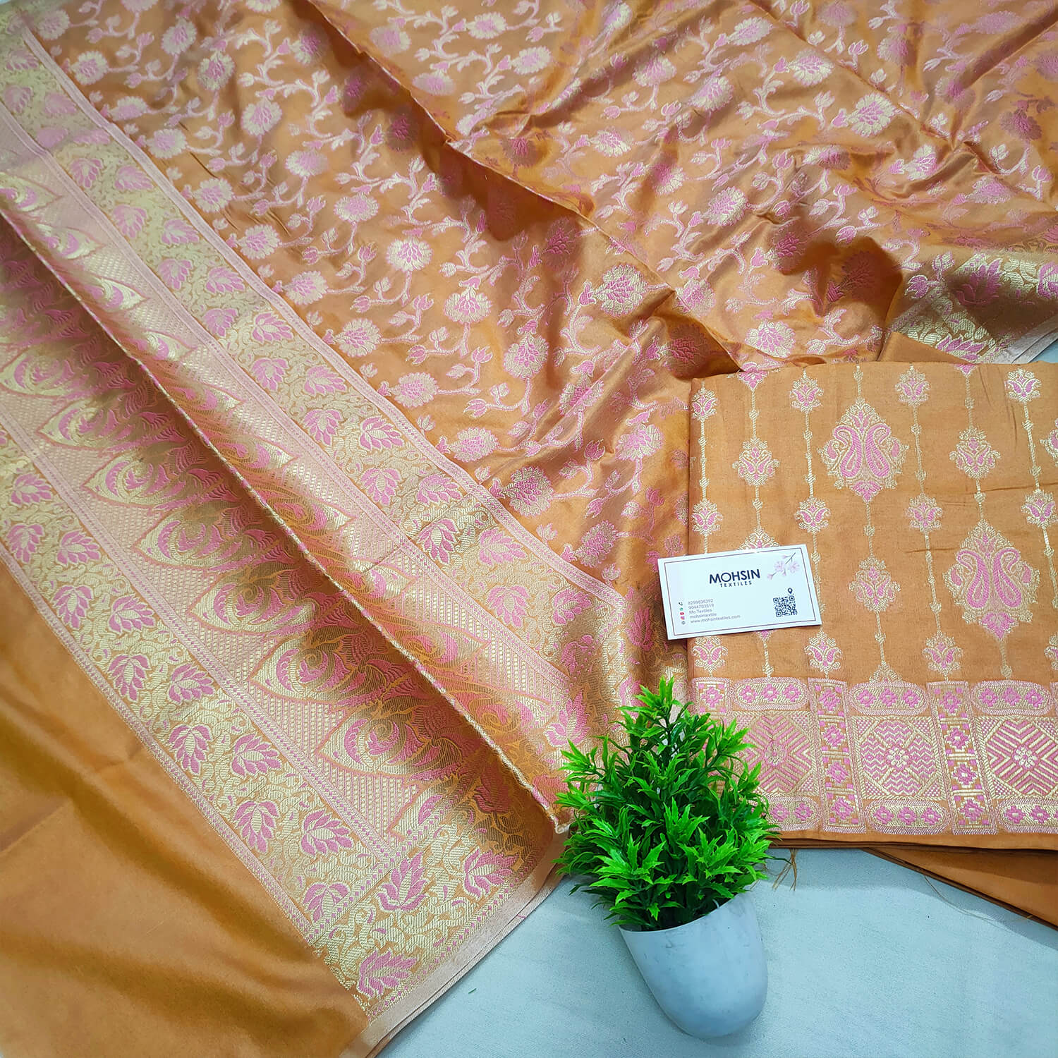Pink With Pink Meena Katan Silk Banarasi Suit