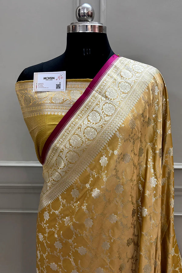 Mustard Vardhman Jaal Katan Silk Banarasi Saree