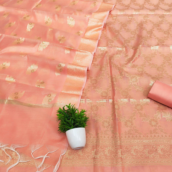 Peach Golden Zari Banarasi Silk Salwar Suit
