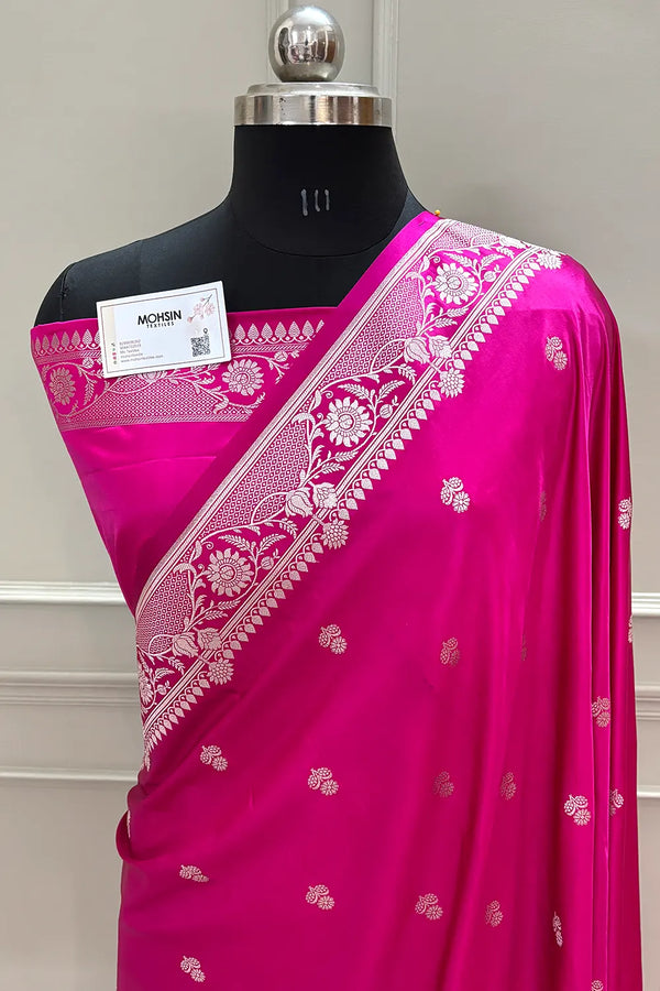 Pink Babri Buti Katan Silk Banarasi Saree