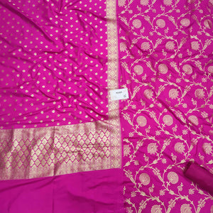 Pink Golden Zari Katan Silk Banarasi Suit