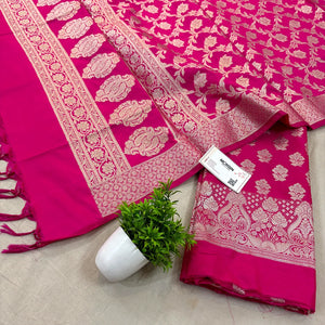 Pink Golden Zari Katan Silk Banarasi Suit