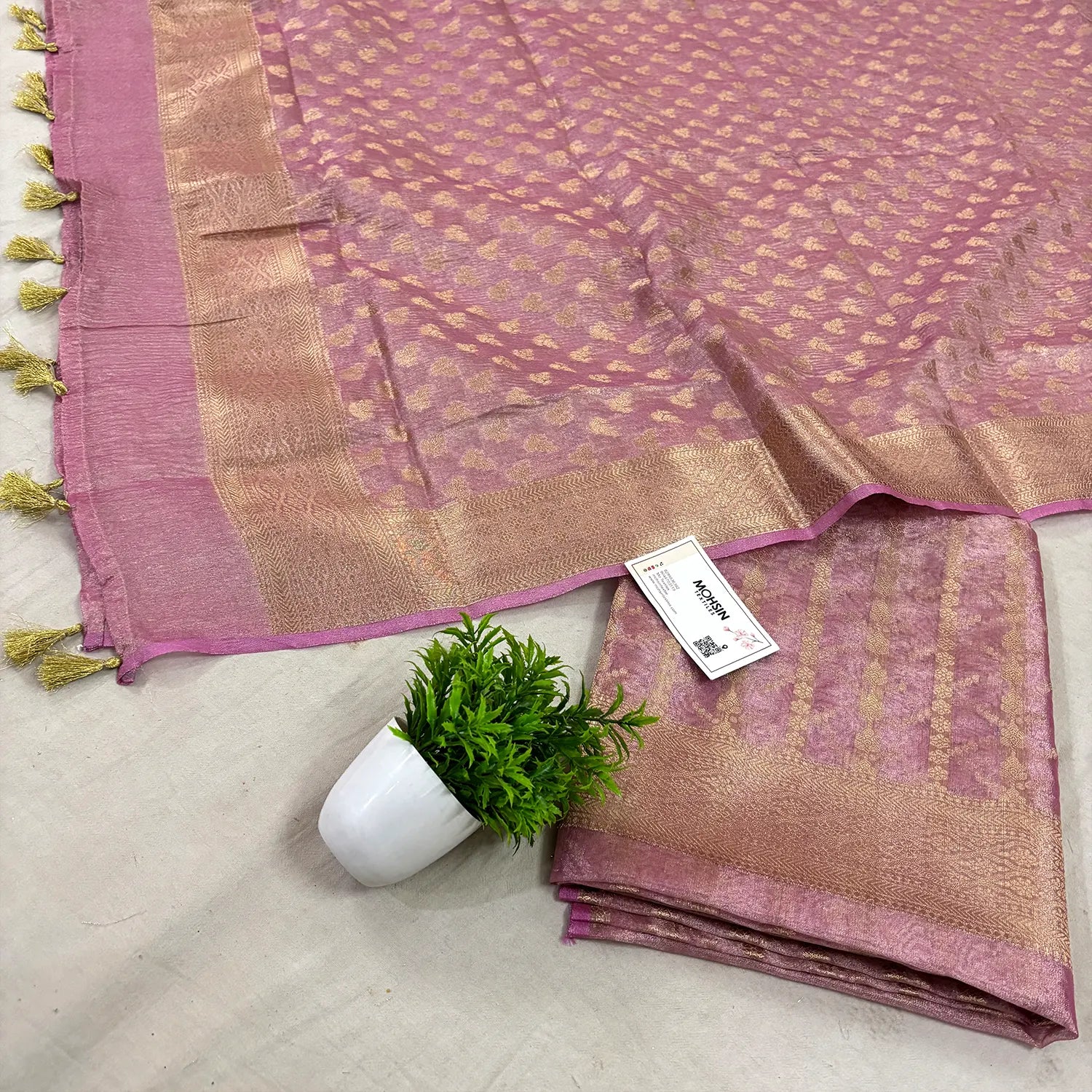 Pink Golden Zari Tissue Silk Banarasi Suit