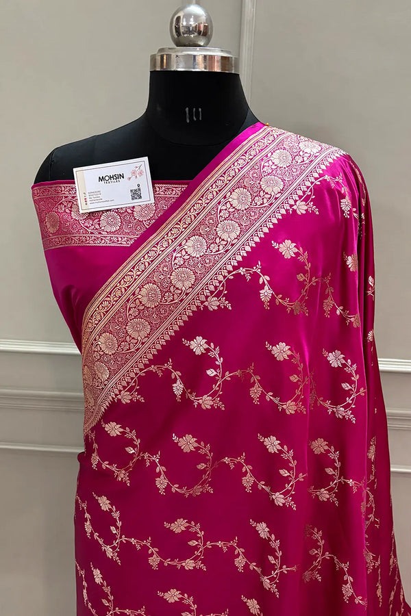 Pink Jhadi Jaal Katan Silk Banarasi Saree