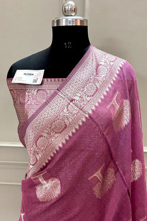 Pink Resham Zari Cotton Silk Banarasi Saree