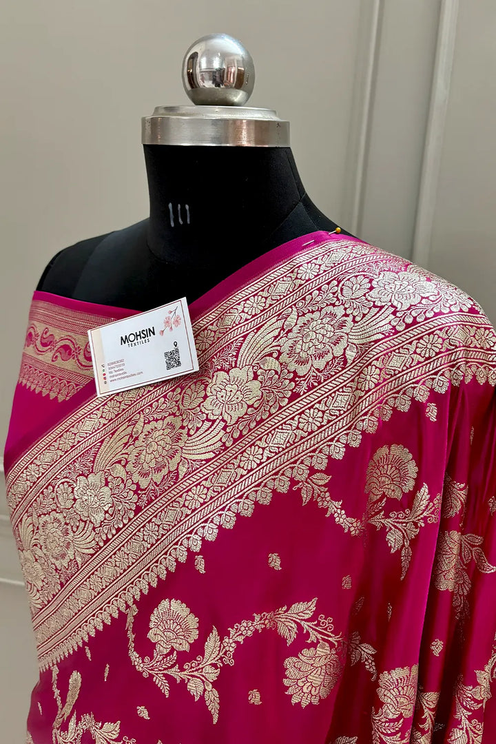 Pink Tirchi Daal Katan Silk Banarasi Saree