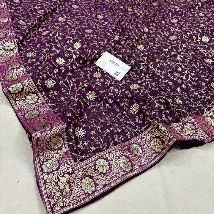 Purple Golden Zari Kimkhab Silk Banarasi Gharara
