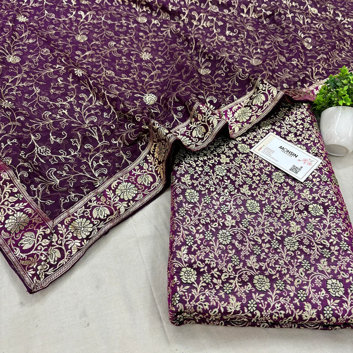 Purple Golden Zari Kimkhab Silk Banarasi Gharara