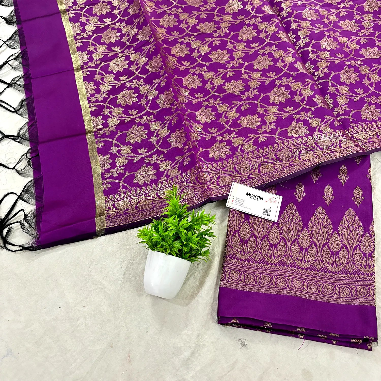 Purple Parvat Buti Satin Silk Banarasi Suit