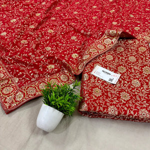 Red Stone Work Kimkhab Silk Banarasi Gharara