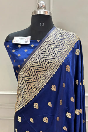 Royal Blue Chagan Patti Katan Silk Banarasi Saree