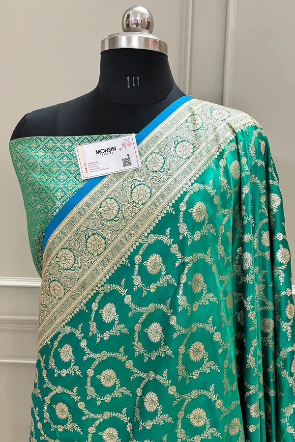 Sea Green Dragon Jaal Katan Silk Banarasi Saree