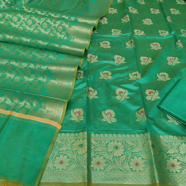 Sea Green Meenakari Golden Zari Banarasi Silk Salwar Suit
