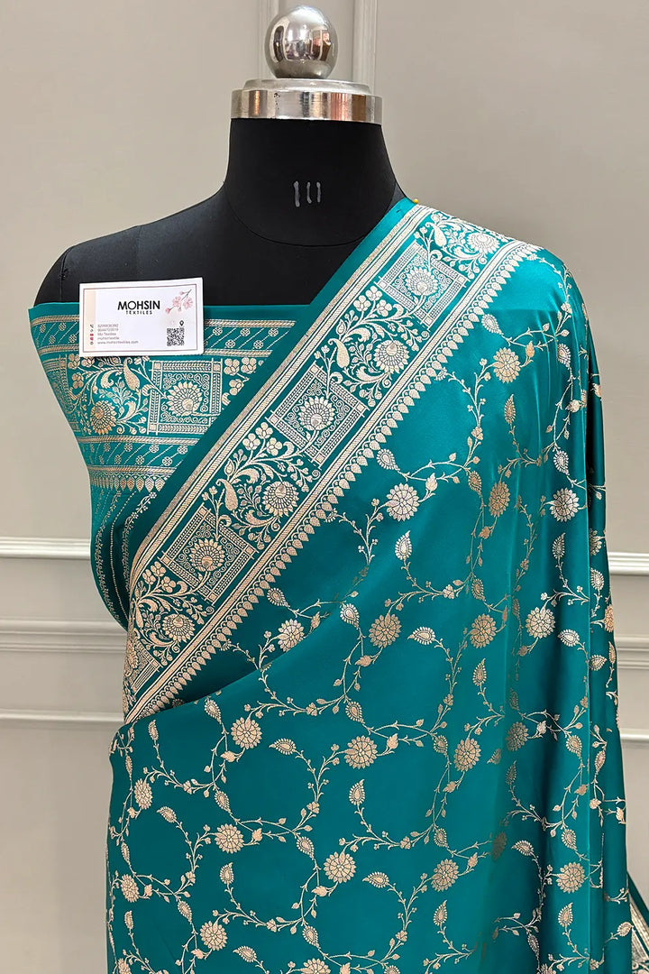 Teal Albeli Jaal Katan Silk Banarasi Saree