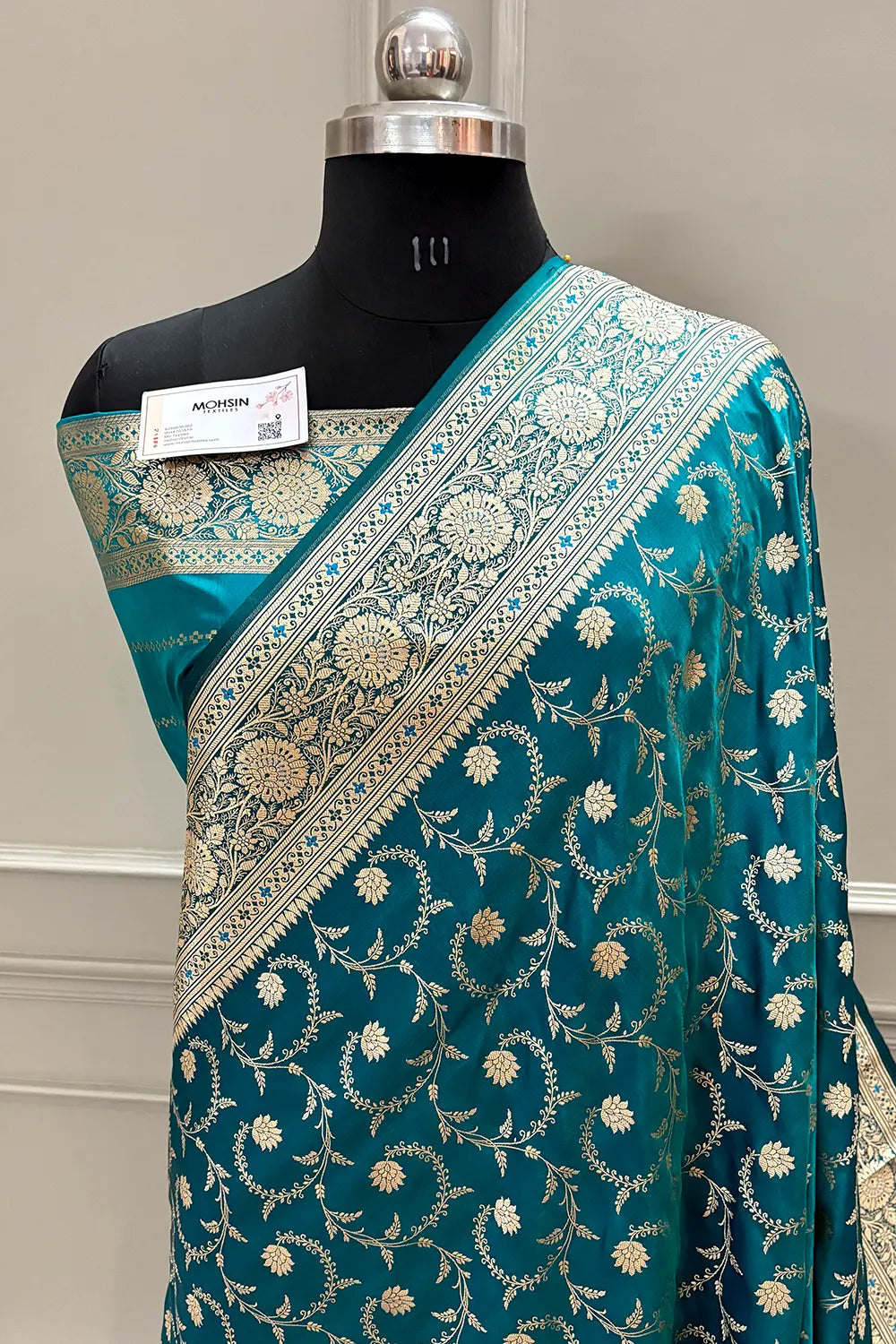 Teal Eragon Jaal Katan Silk Banarasi Saree