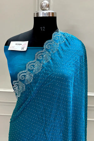 Teal Green Siroski Stone Jimmy Choo Saree