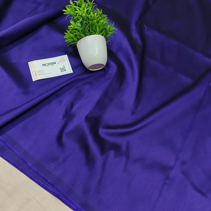 Violet Blue Plain Satin Silk Banarasi Fabric